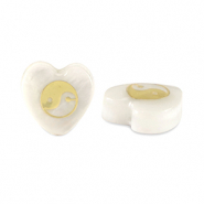 Glas Perlen heart shell look Yin & Yang White-gold