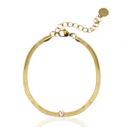 Stainless Steel - Rostfrei Stahl Snake Armb&auml;nder Crystal Gold-pink
