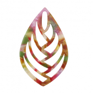 Anhänger aus Resin Blatt Multicolor pink-green