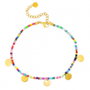 Stainless Steel - Rostfrei Stahl Fussketten Rocailles und Coins Gold-Multicolour