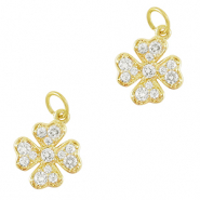 TQ Metall Brass Anh&auml;nger Zirconia Clover Gold
