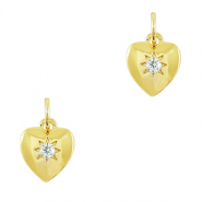 TQ Metall Brass Anh&auml;nger Zirconia Heart Gold