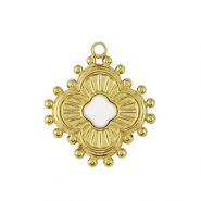 Anh&auml;nger aus Stainless Steel - Rostfreiem Stahl flower Gold / White