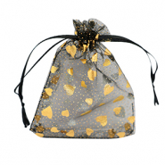 Organza Schmuck Beutel 9x12cm Heart Black-gold