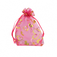 Organza Schmuck Beutel 7x9cm Heart Pink-gold