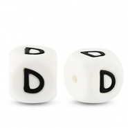Buchstabenperlen aus Silikon D White-black