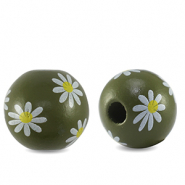 Holz Perlen 16mm rund Flower Olive green