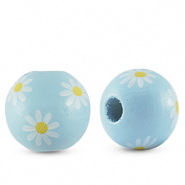 Holz Perlen 16mm rund Flower Light blue