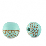 Holz Perlen 10mm rund Pattern Turquoise