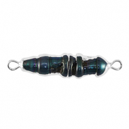 S&uuml;sswasser Perlen Zwischenst&uuml;ck Tooth Silver-dark peacock blue