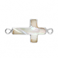 S&uuml;sswasser Perlen Zwischenst&uuml;ck Cross Silver-taupe
