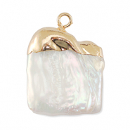 S&uuml;sswasser Perlen Anh&auml;nger Square Gold-Natural white