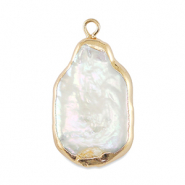 BQ S&uuml;sswasser Perlen Anh&auml;nger Rectangle Gold-Natural white