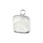 S&uuml;sswasser Perlen Anh&auml;nger Square Silver-Natural white