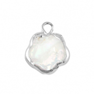 S&uuml;sswasser Perlen Anh&auml;nger Flower Silver-Natural white