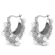 Stainless Steel - Rostfrei Stahl Ohrringe / Ohrstecker Imitation Pearls Silver