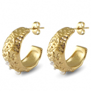 Stainless Steel - Rostfrei Stahl Ohrringe / Ohrstecker Imitation Pearls Gold