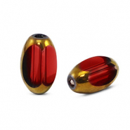 Oval Glas Perlen Facet Red brown transparent-gold