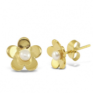 Stainless Steel - Rostfrei Stahl Ohrringe / Ohrstecker Pearls Flower Gold