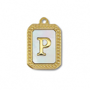 Anh&auml;nger aus Stainless Steel - Rostfreiem Stahl Shell Initiale P Gold-white (Naturliche Farbe Muschel)
