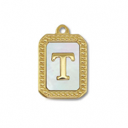 Anh&auml;nger aus Stainless Steel - Rostfreiem Stahl Shell Initiale T Gold-white (Naturliche Farbe Muschel)