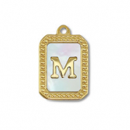 Anh&auml;nger aus Stainless Steel - Rostfreiem Stahl Shell Initiale M Gold-white (Naturliche Farbe Muschel)