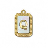 Anh&auml;nger aus Stainless Steel - Rostfreiem Stahl Shell letter Q Gold-white (Naturliche Farbe Muschel)