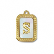 Anh&auml;nger aus Stainless Steel - Rostfreiem Stahl Shell Initiale S Gold-white (Naturliche Farbe Muschel)