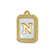 Anh&auml;nger aus Stainless Steel - Rostfreiem Stahl Shell Initiale N Gold-white (Naturliche Farbe Muschel)