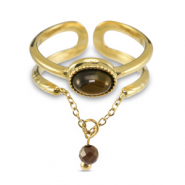 Stainless Steel - Rostfrei Stahl Ringe mit Naturstein Gold-golden brown