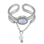 Stainless Steel - Rostfrei Stahl Ringe mit Naturstein Silver-lilac purple-white