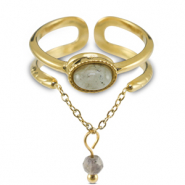 Stainless Steel - Rostfrei Stahl Ringe mit Naturstein Gold-greenish grey