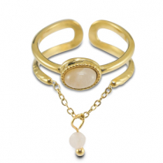 Stainless Steel - Rostfrei Stahl Ringe mit Naturstein Gold-off white-white