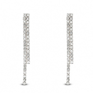 Stainless Steel - Rostfrei Stahl Ohrringe / Ohrstecker with unequal rhinestones Silver