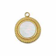 Anh&auml;nger aus Stainless Steel - Rostfreiem Stahl Shell Round Gold-white (Naturliche Farbe)