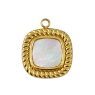 Anh&auml;nger aus Stainless Steel - Rostfreiem Stahl Shell Square Gold-white (Naturliche Farbe)