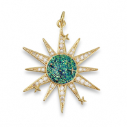 TQ Metall Brass Anh&auml;nger Zirconia Star Gold-dark aqua green-blue