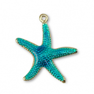 TQ Metall Brass Anh&auml;nger Starfish Gold-turquoise blue