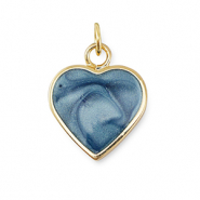 TQ Metall Brass Anh&auml;nger Heart Gold-blue marble