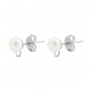 Zubeh&ouml;r aus Stainless Steel - Rostfreiem Stahl Ohrringe / Ohrstecker Imitation Pearl with loop 6mm Silver
