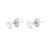 Zubeh&ouml;r aus Stainless Steel - Rostfreiem Stahl Ohrringe / Ohrstecker Imitation Pearl with loop Silver