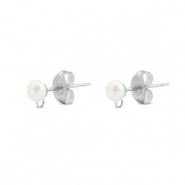 Zubeh&ouml;r aus Stainless Steel - Rostfreiem Stahl Ohrringe / Ohrstecker Imitation Pearl with loop 5mm Silver