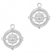 Anh&auml;nger aus Stainless Steel - Rostfreiem Stahl Compass With Flower Silver