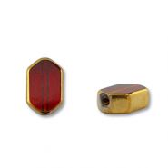 Glas Perlen Hexagon Red transparent-gold