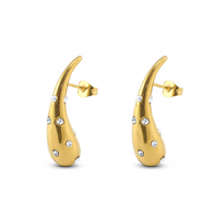 Stainless Steel - Rostfrei Stahl Ohrringe / Ohrstecker Drop with Rhinestones Gold