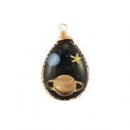 Anh&auml;nger aus Resin Oval Galaxy Gold-blue-glitter