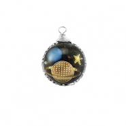 Anh&auml;nger aus Resin Round Galaxy Silver-blue-gold-glitter