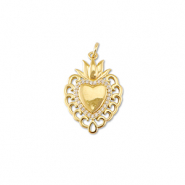 TQ Metall Brass Anh&auml;nger Heart with Lotus Gold