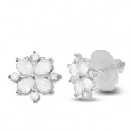 TQ Metall Brass Ohrringe / Ohrstecker Zirkonia Flower Silver