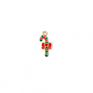 Anh&auml;nger Metall Candy Cane Gold-gr&uuml;n-rot